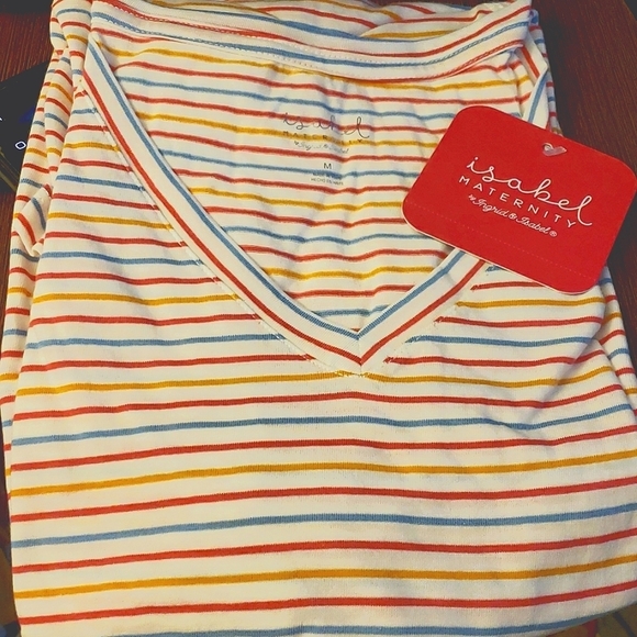 Isabel Maternity by Ingrid & Isabel V-Neck Multi-Striped Side Shirred T-Shirt M - Picture 3 of 7